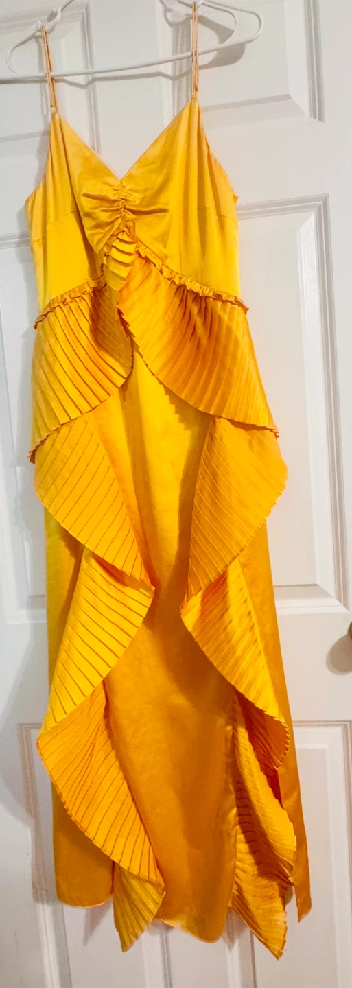 AMUR Leena Cami Pleated Slip Dress Yellow Size 4 - photo 2