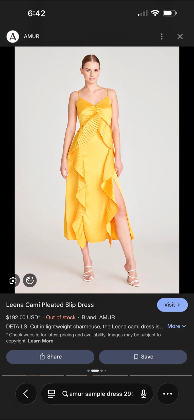 AMUR Leena Cami Pleated Slip Dress Yellow Size 4