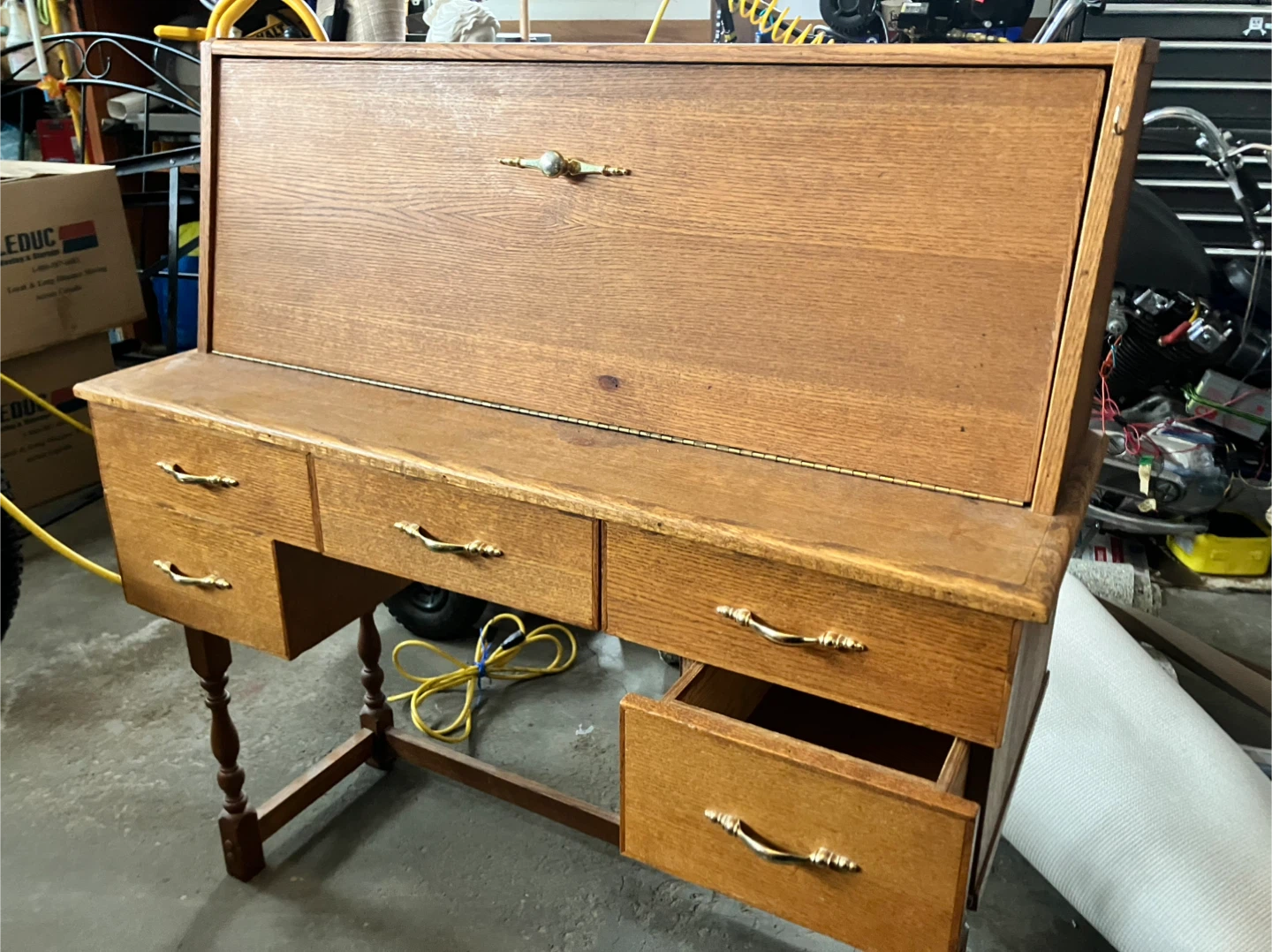 Vintage Oak Secretary Desk with Hutch - photo 2