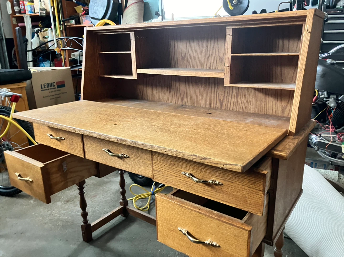 Vintage Oak Secretary Desk with Hutch