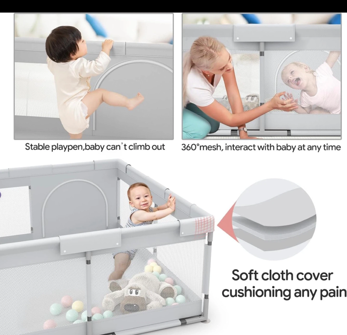 Fodoss Playpen Baby, 47x47inch Play Pen, Small Baby Playard. - photo 3