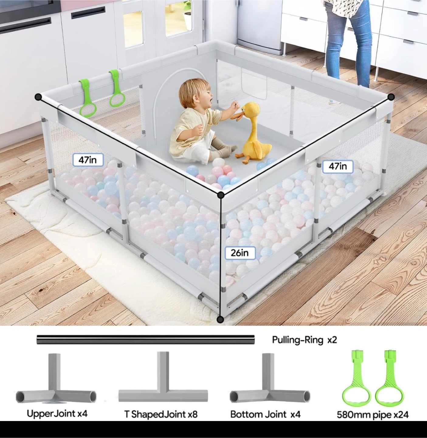 Fodoss Playpen Baby, 47x47inch Play Pen, Small Baby Playard.