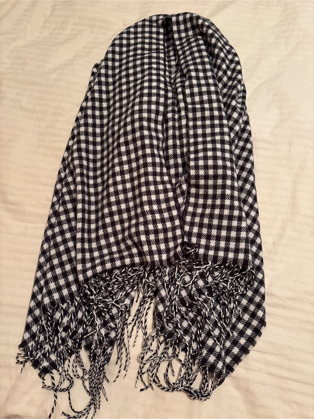 Black and White Gingham Scarf with Rose Embroidery - photo 2