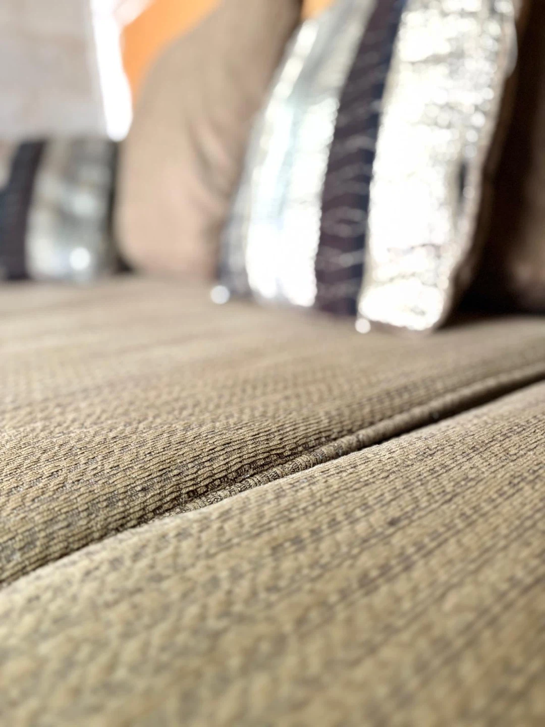 Tan Sofa with Decorative Pillows and solid wood dining table - photo 5