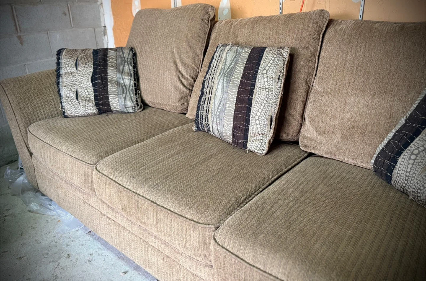 Tan Sofa with Decorative Pillows and solid wood dining table - photo 4