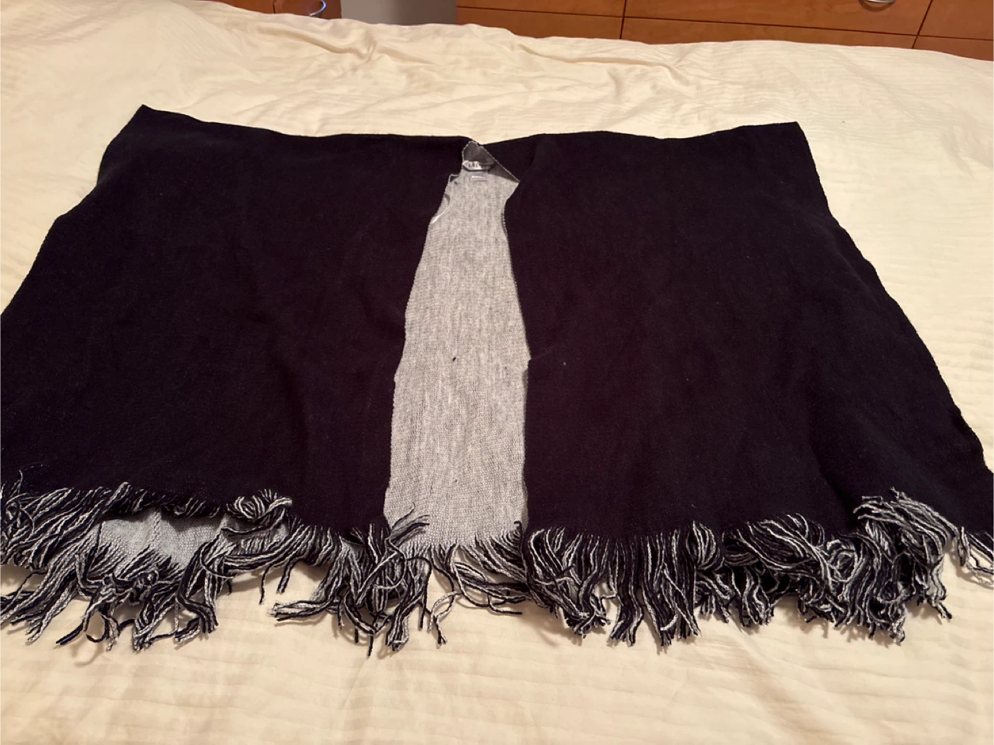 Dark Blue Poncho with Fringe - photo 2