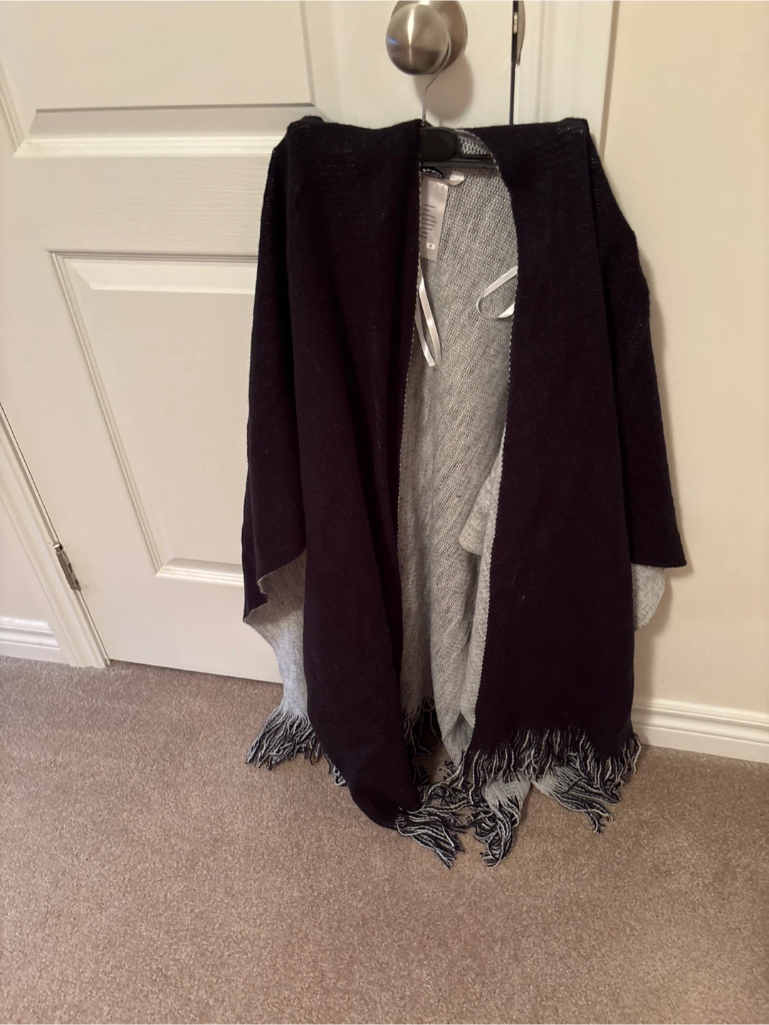 Dark Blue Poncho with Fringe - photo 4