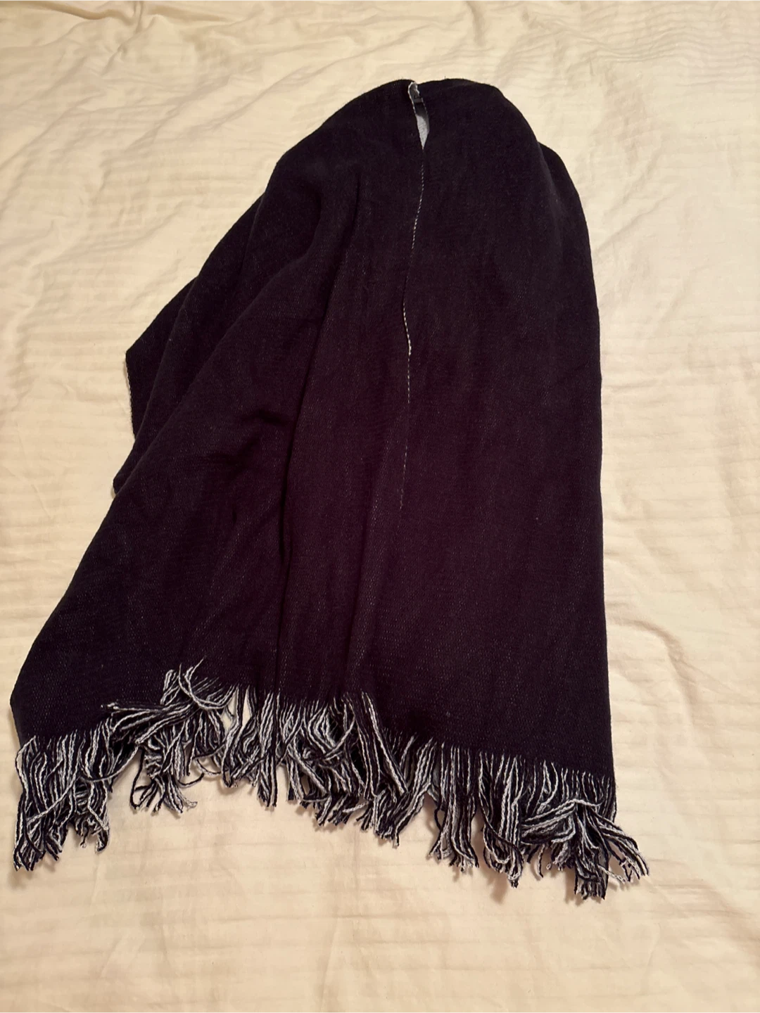 Dark Blue Poncho with Fringe - photo 3