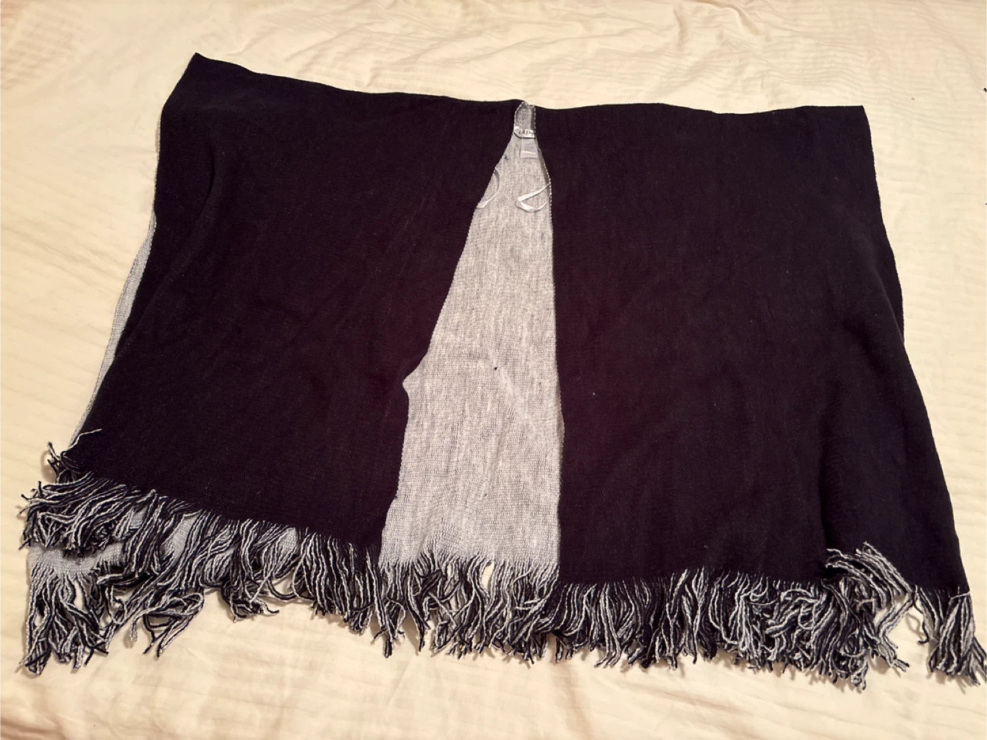 Dark Blue Poncho with Fringe