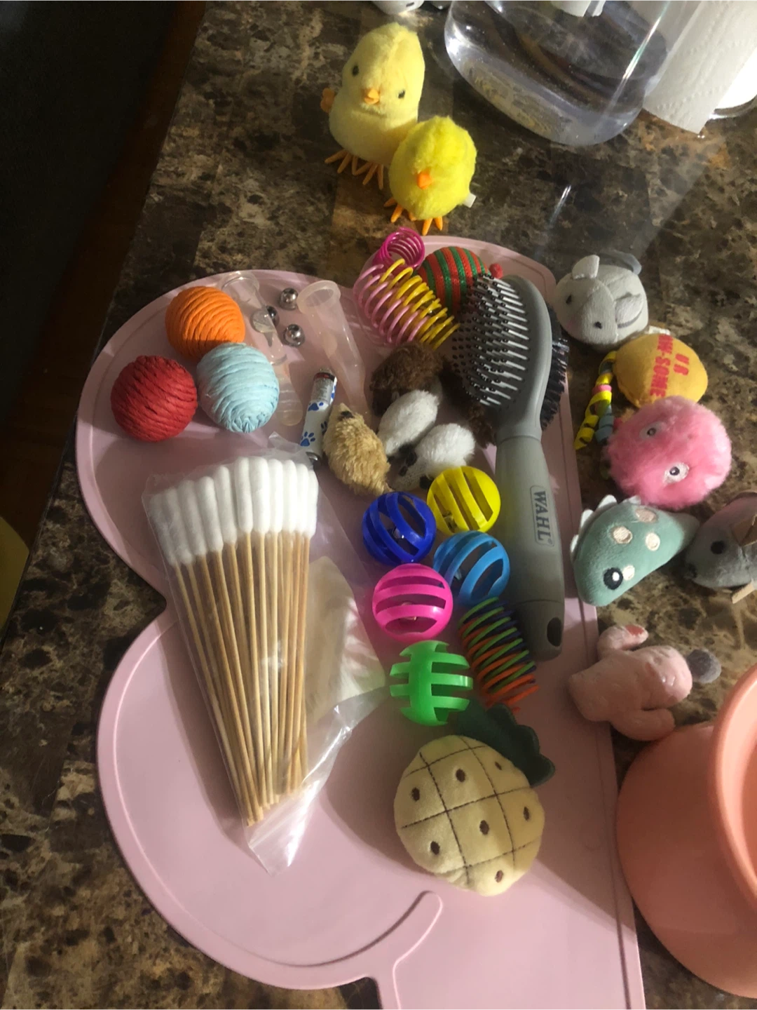New Cat Bowl,new pink mat,new toothbrush,and Pet Toy Bundles!