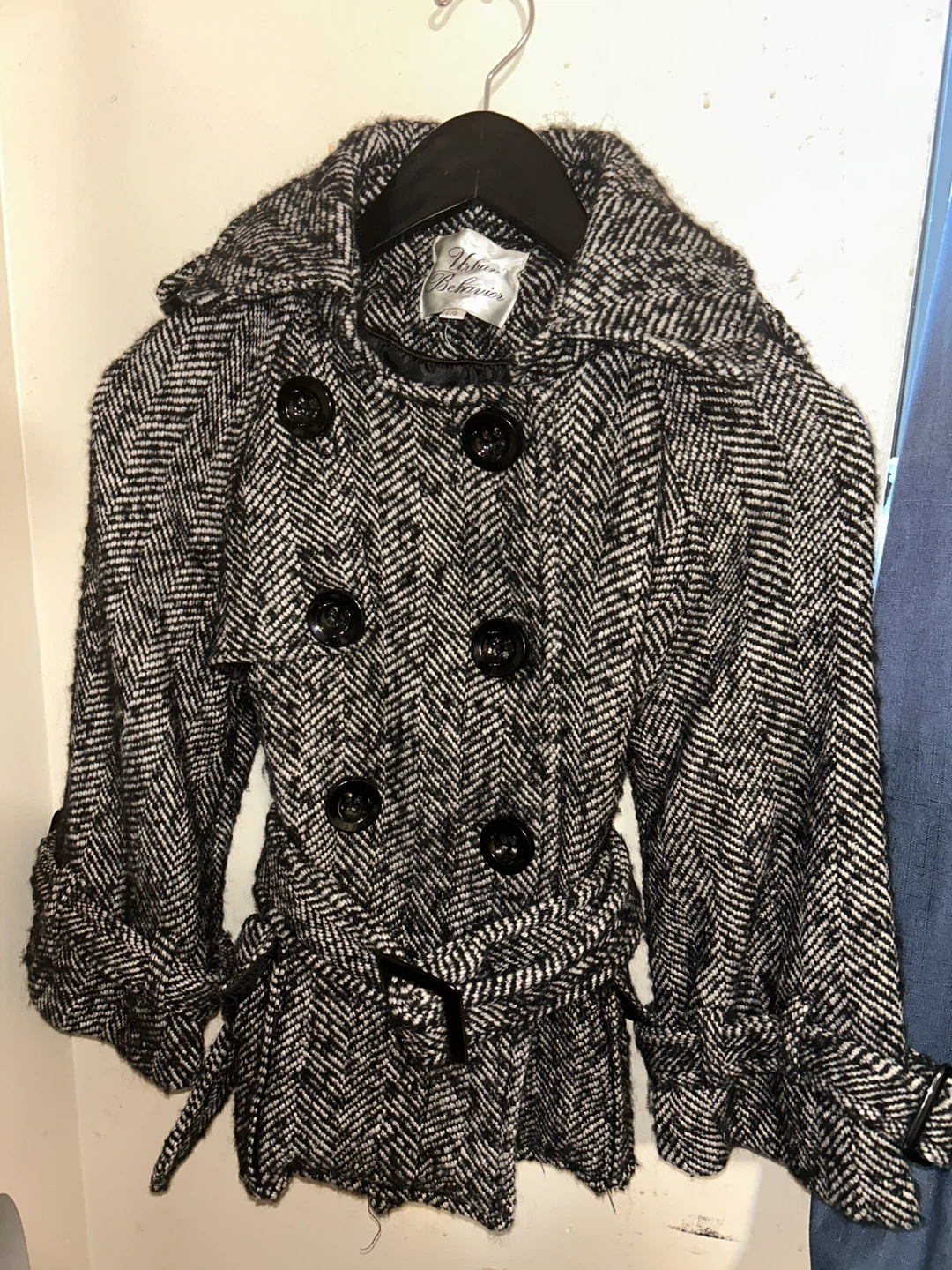 Black and White Herringbone Coat