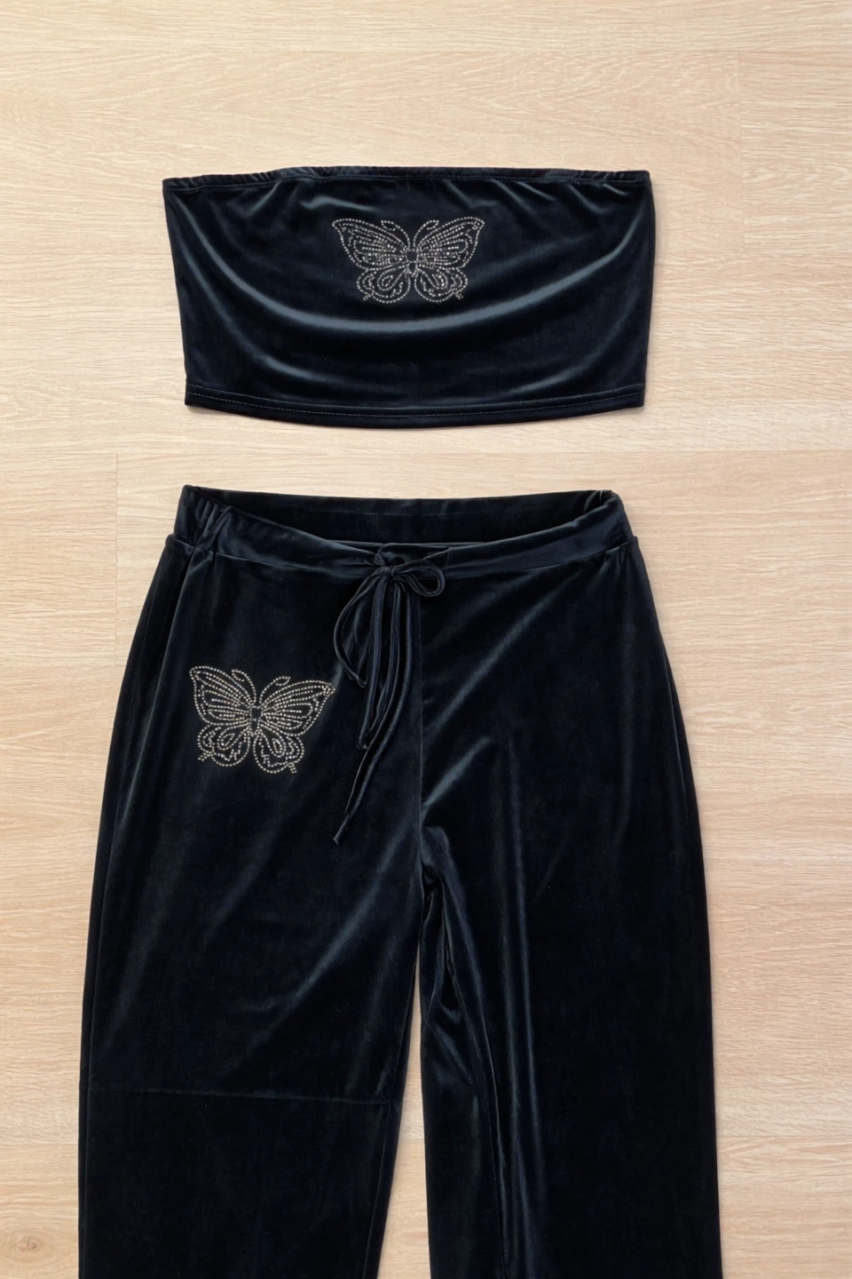3 Peice Dark Velvet Blue Matching Set Butterfly Set