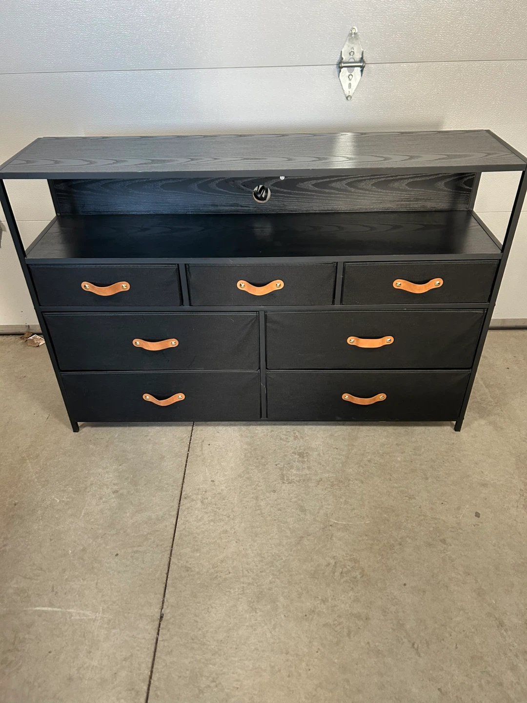 Black Dresser with 7 fabric drawers