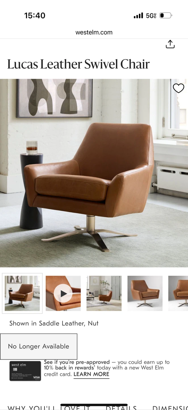 West Elm Lucas Leather Swivel Chair