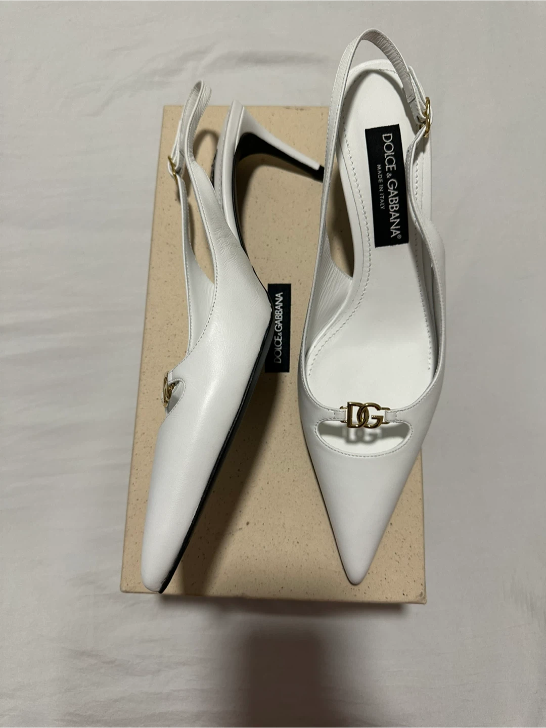 Dolce & Gabbana White Leather Slingback Heels - photo 4