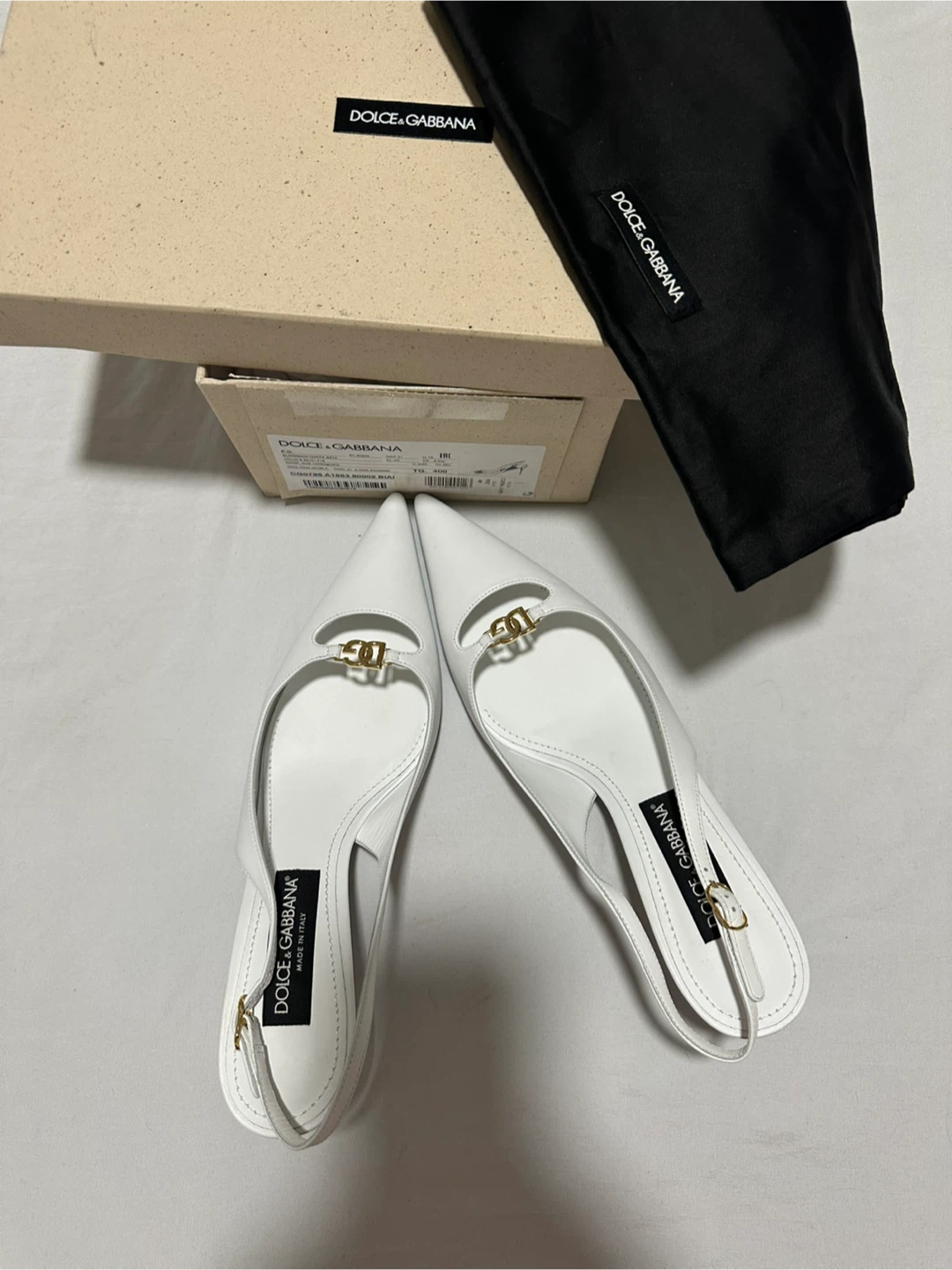 Dolce & Gabbana White Leather Slingback Heels