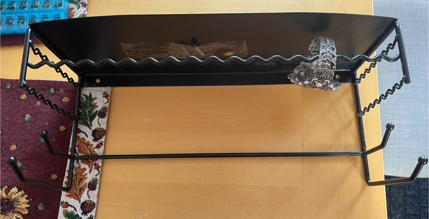 Black Metal Wall Shelf for jewelry with Hooks
