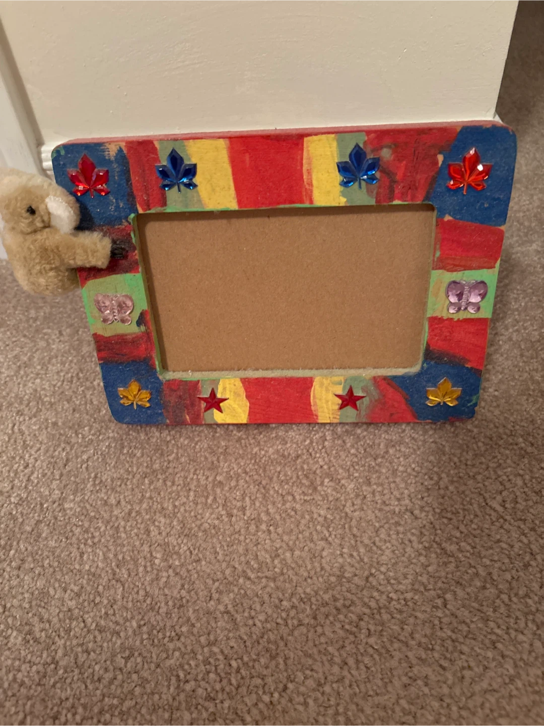 Hand-Painted Picture Frame with Plush Animal Accent
