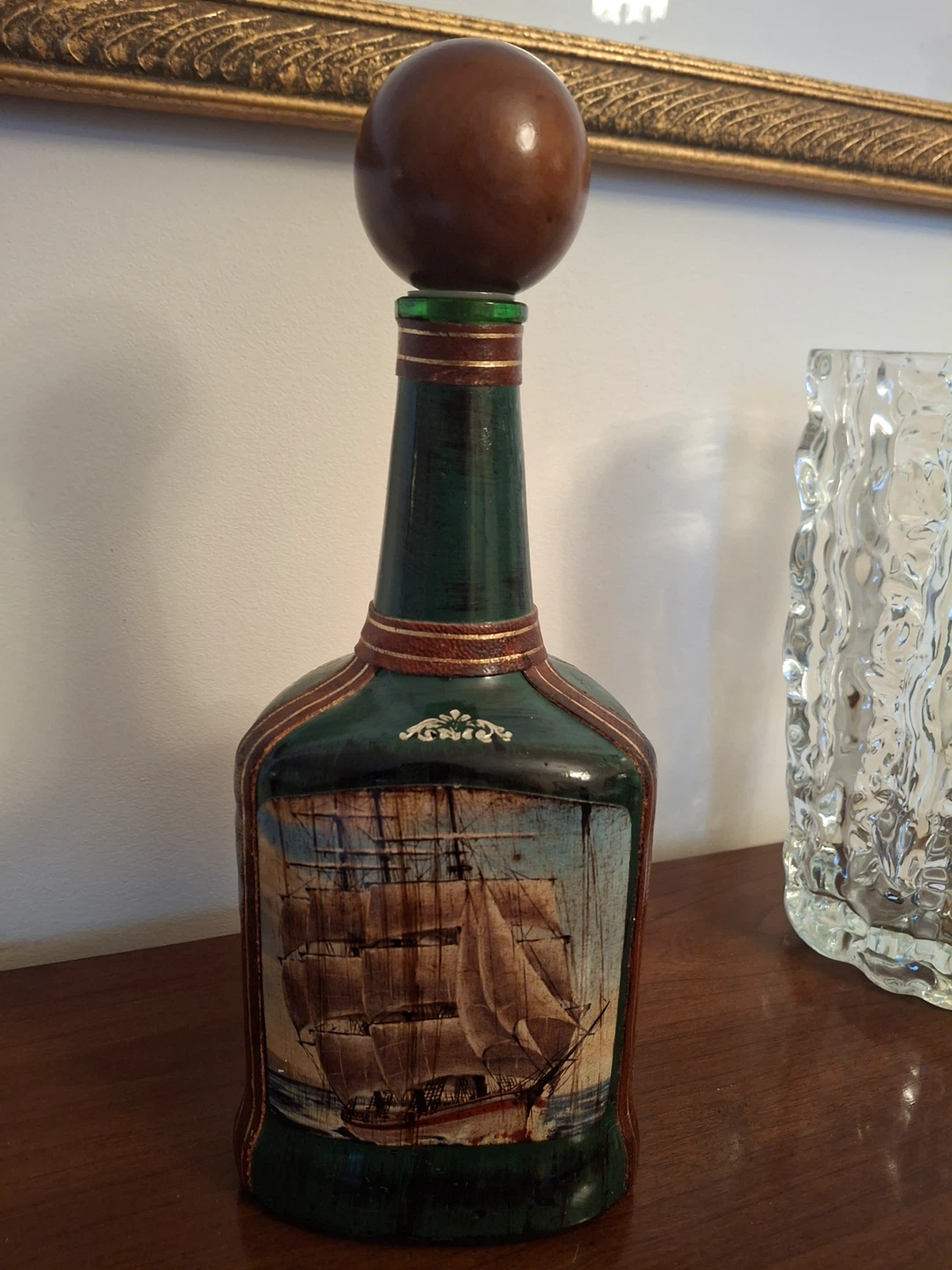 Vintage Italian green glass decanter