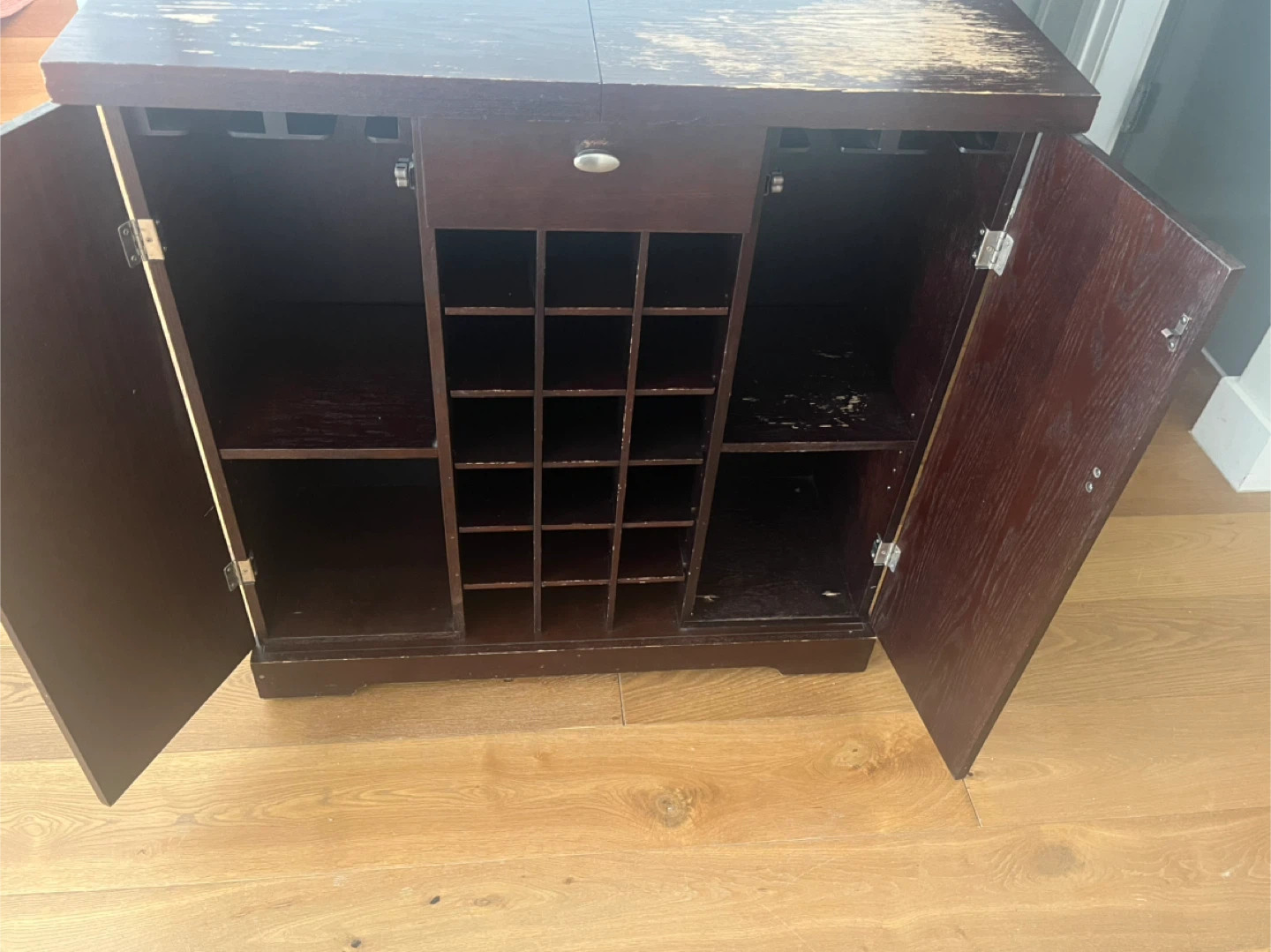 Dark Wood Wine Cabinet with Bottle Racks - photo 5