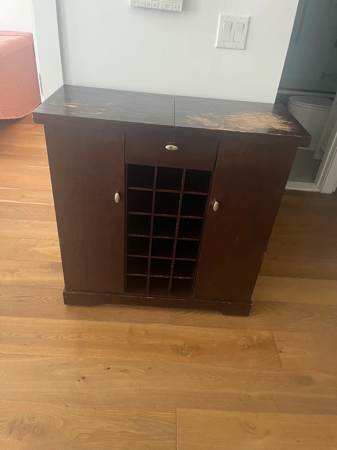 Dark Wood Wine Cabinet with Bottle Racks