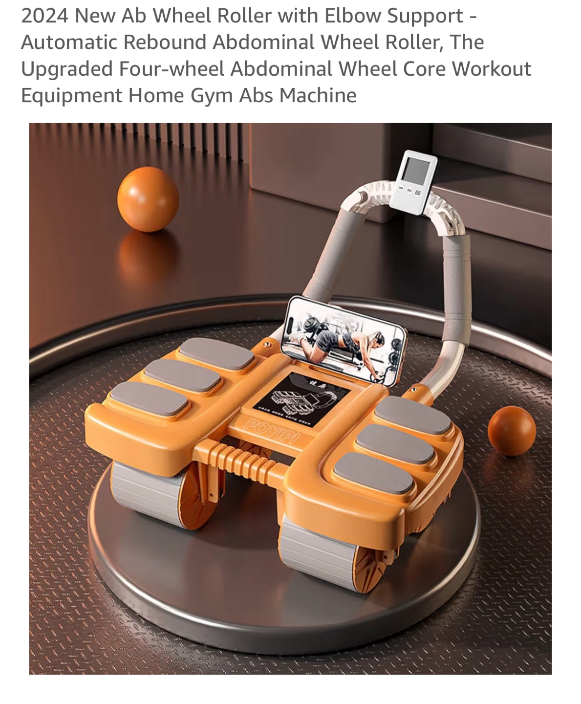 Orange 4-Wheel Ab Roller with Elbow Support