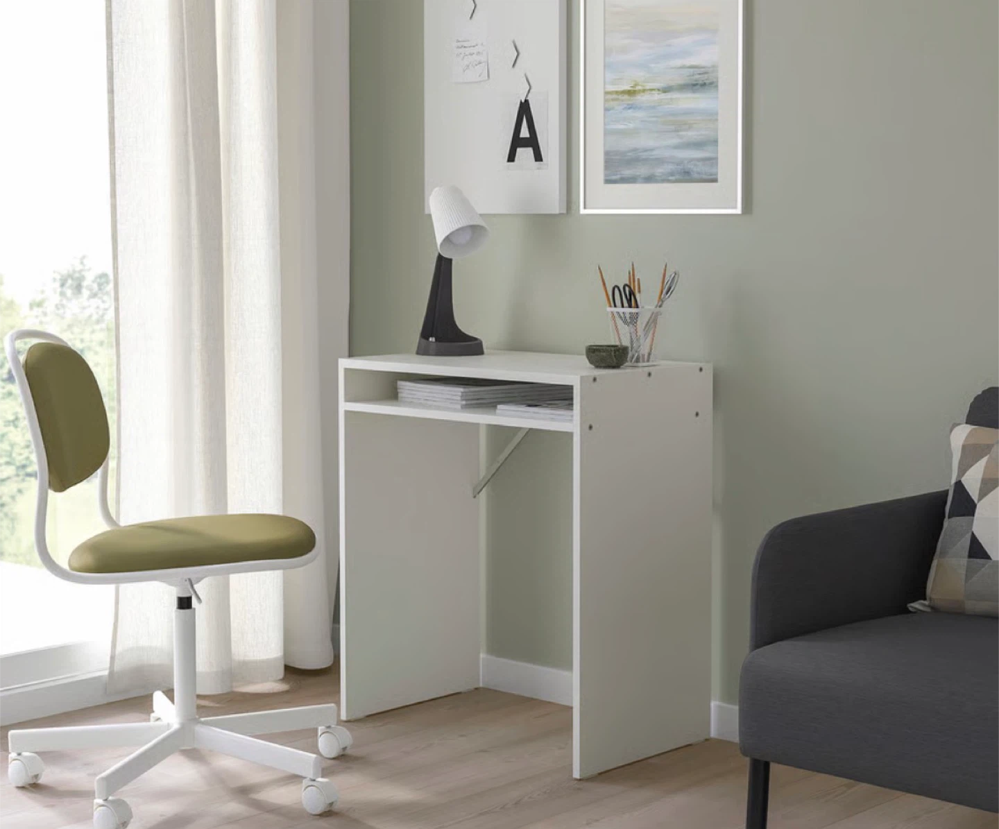 White Compact Desk with Shelf - photo 3