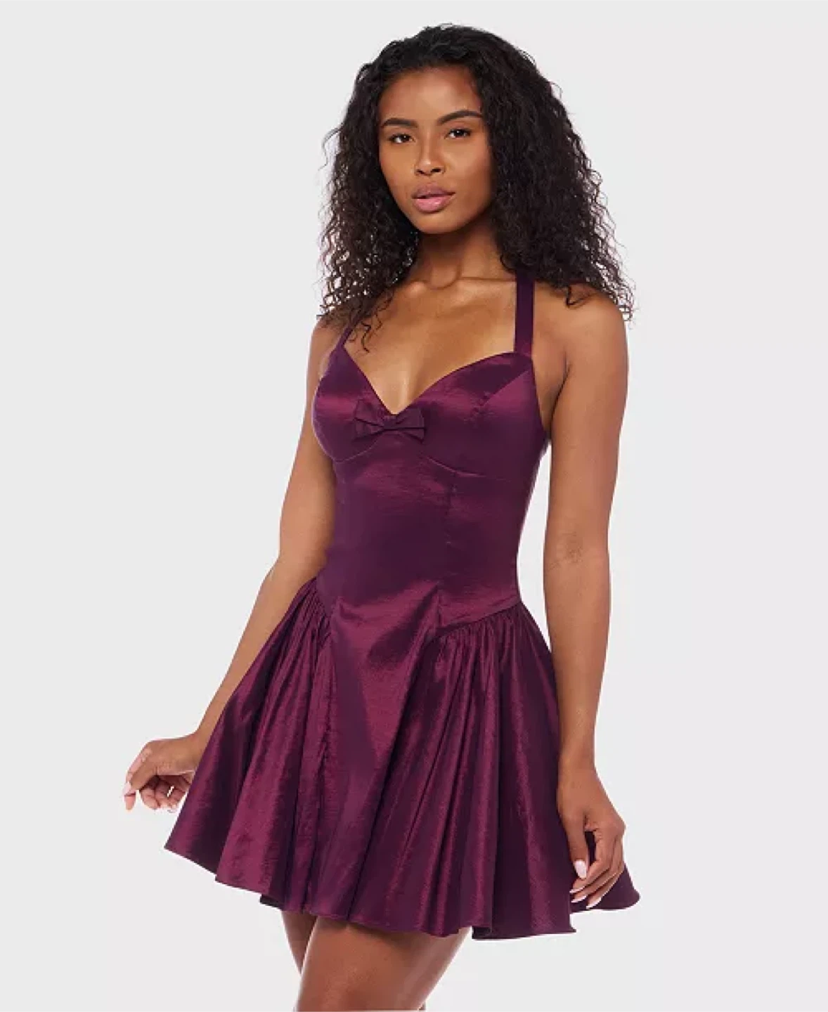 Purple Halter Neck Mini Dress with Bow - photo 2