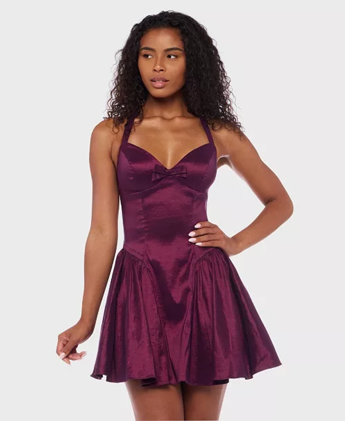 Purple Halter Neck Mini Dress with Bow