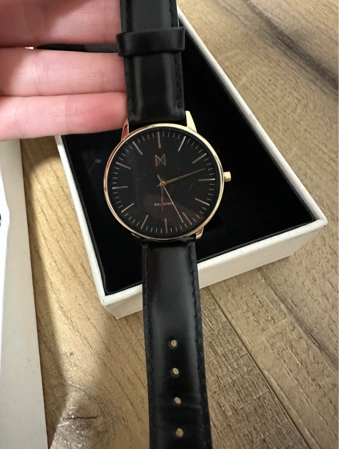 MVMNT Rose Gold Watch with Black Leather Band