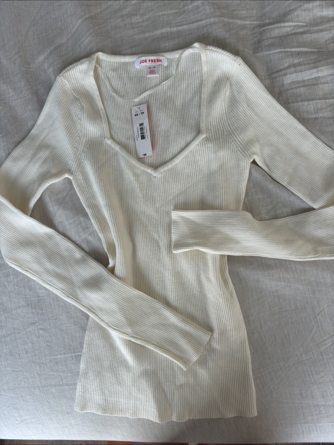 Joe Fresh Cream Ribbed Knit Sweater XS/TP