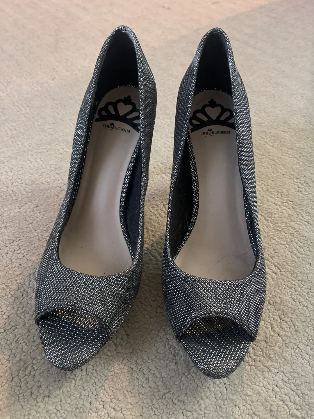 Fergalicious Peep Toe Heels - Silver Glitter