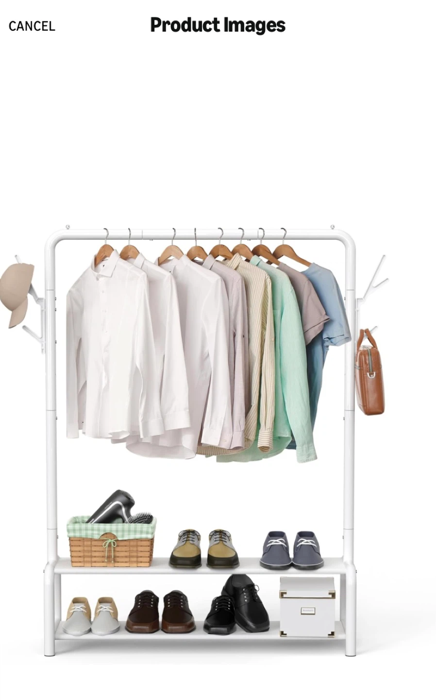 White Garment Rack with Two Shelves - photo 3