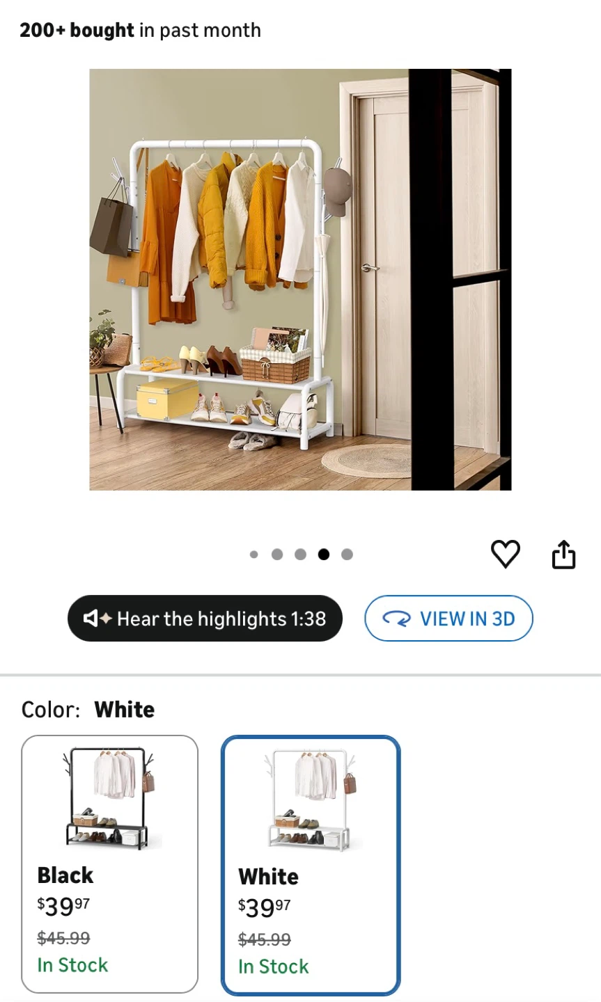 White Garment Rack with Two Shelves