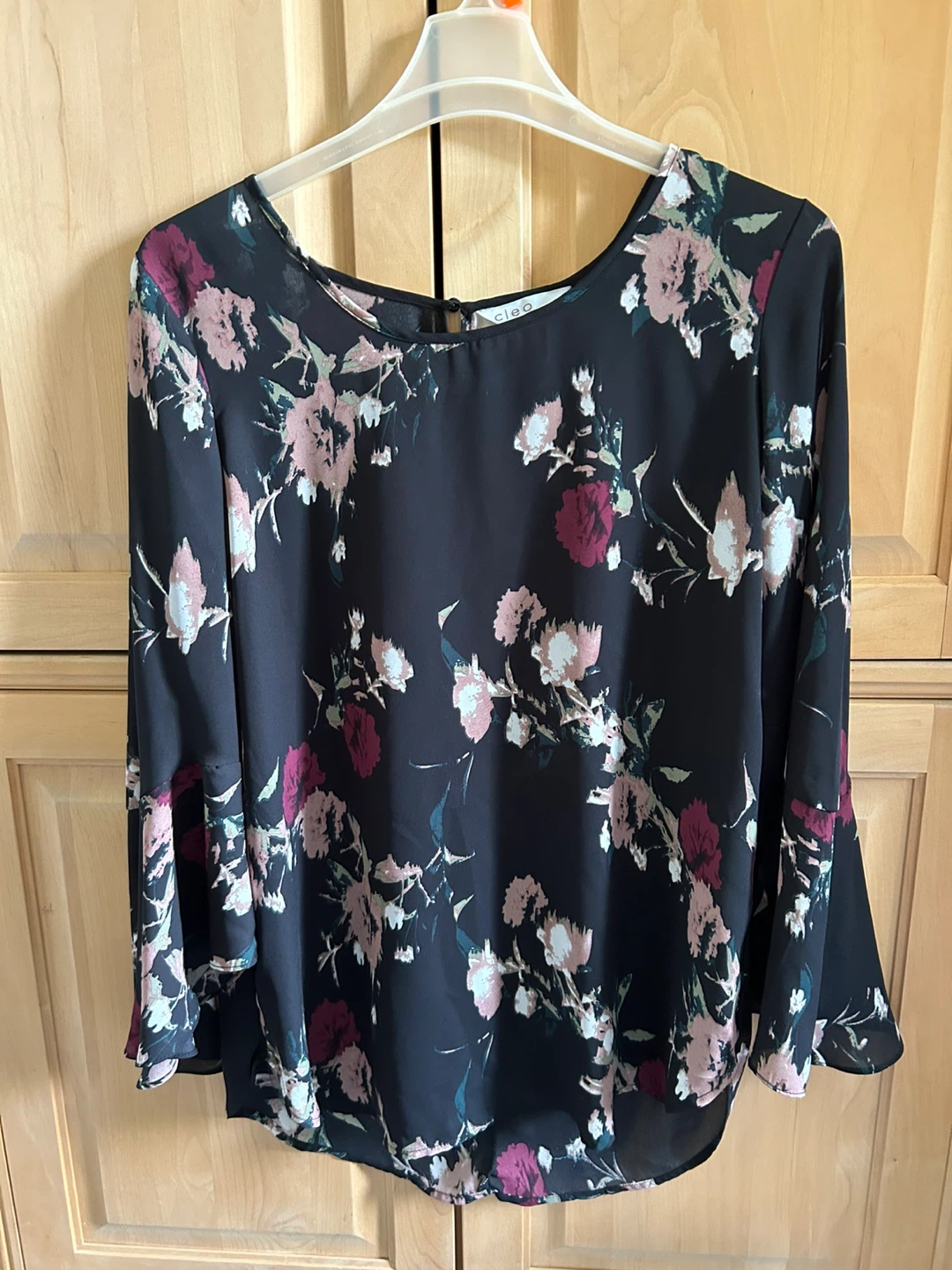 Women's Floral Print Blouse with Bell Sleeves - Size L