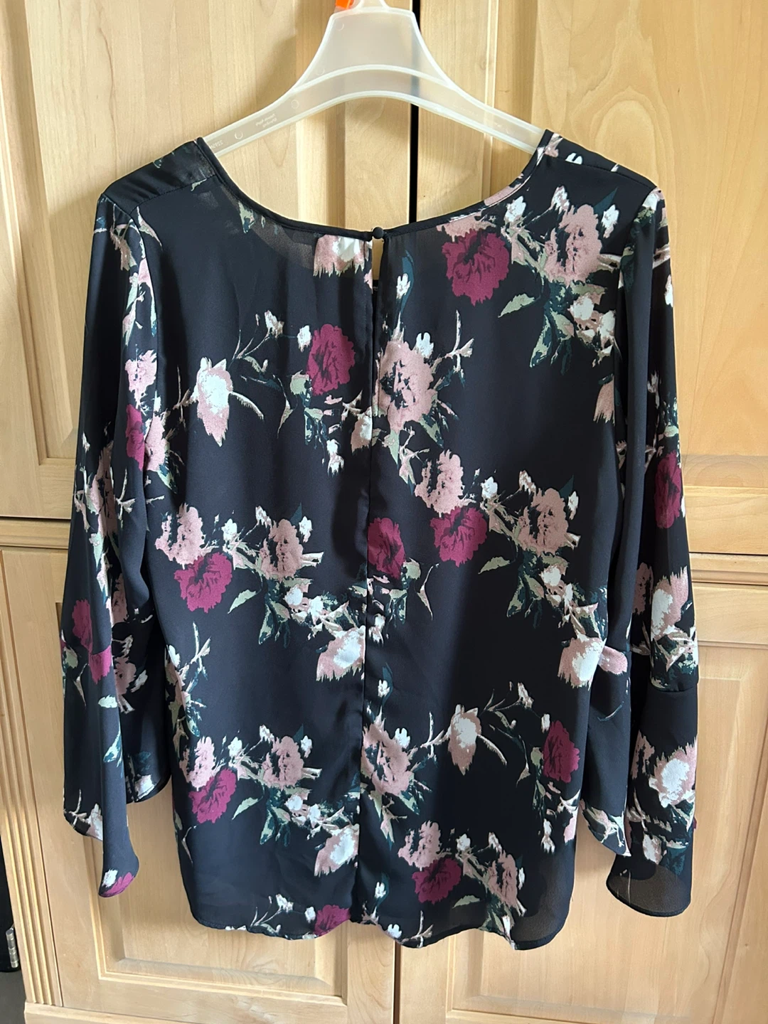 Women's Floral Print Blouse with Bell Sleeves - Size L - photo 2