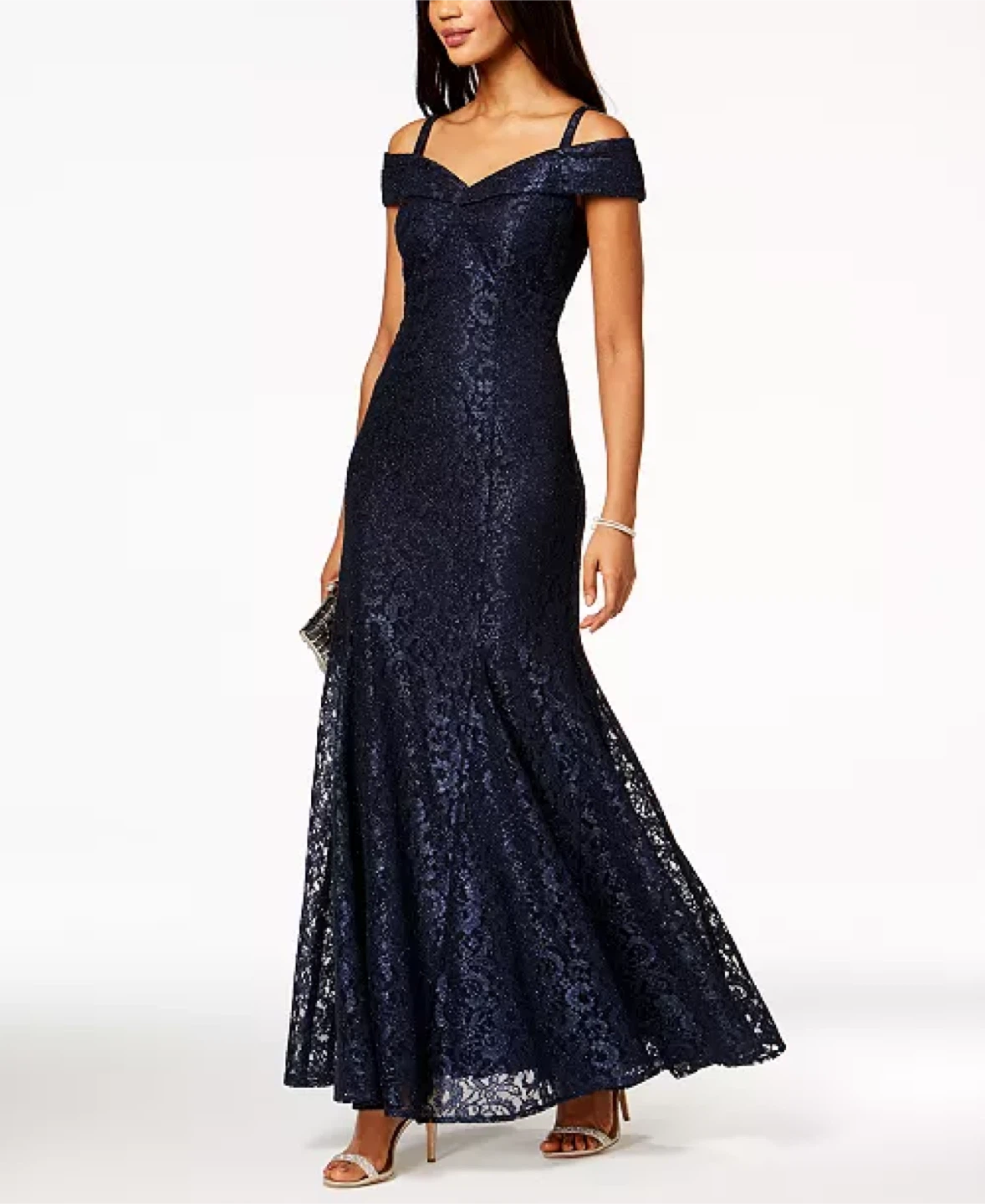 R&M Richards Petite Cold Shoulder Lace Gown