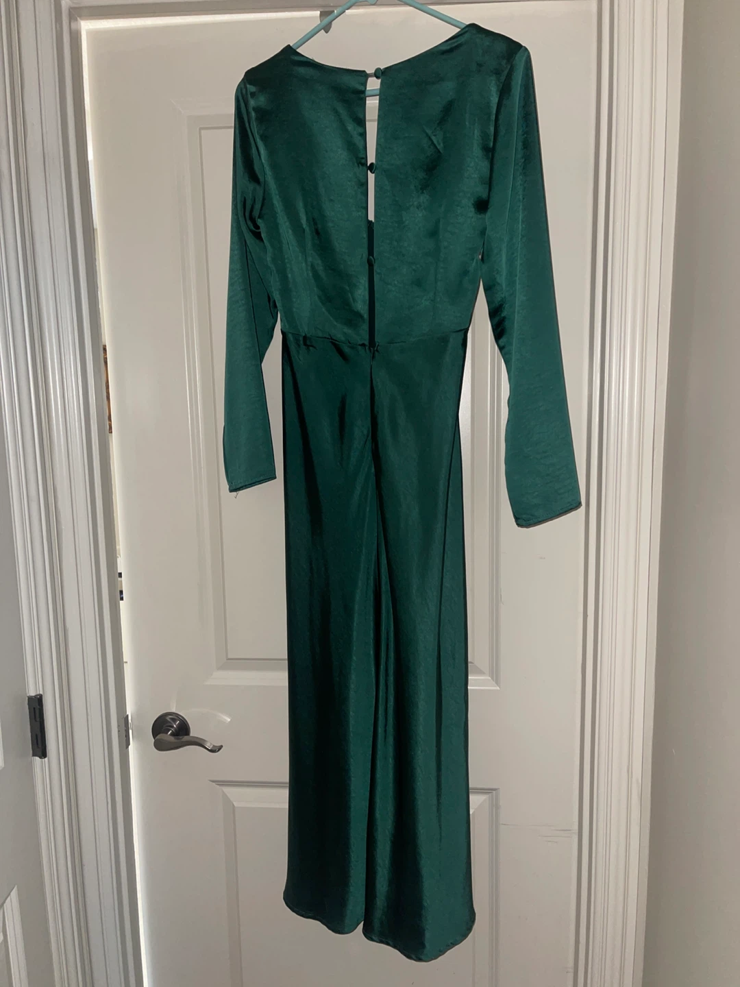 Green Satin Long Sleeve Midi Dress - photo 2