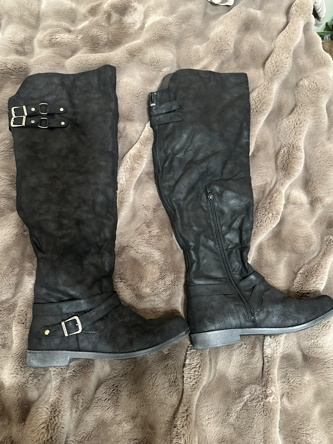 Black Knee-High Boots with Buckle Detail - photo 3