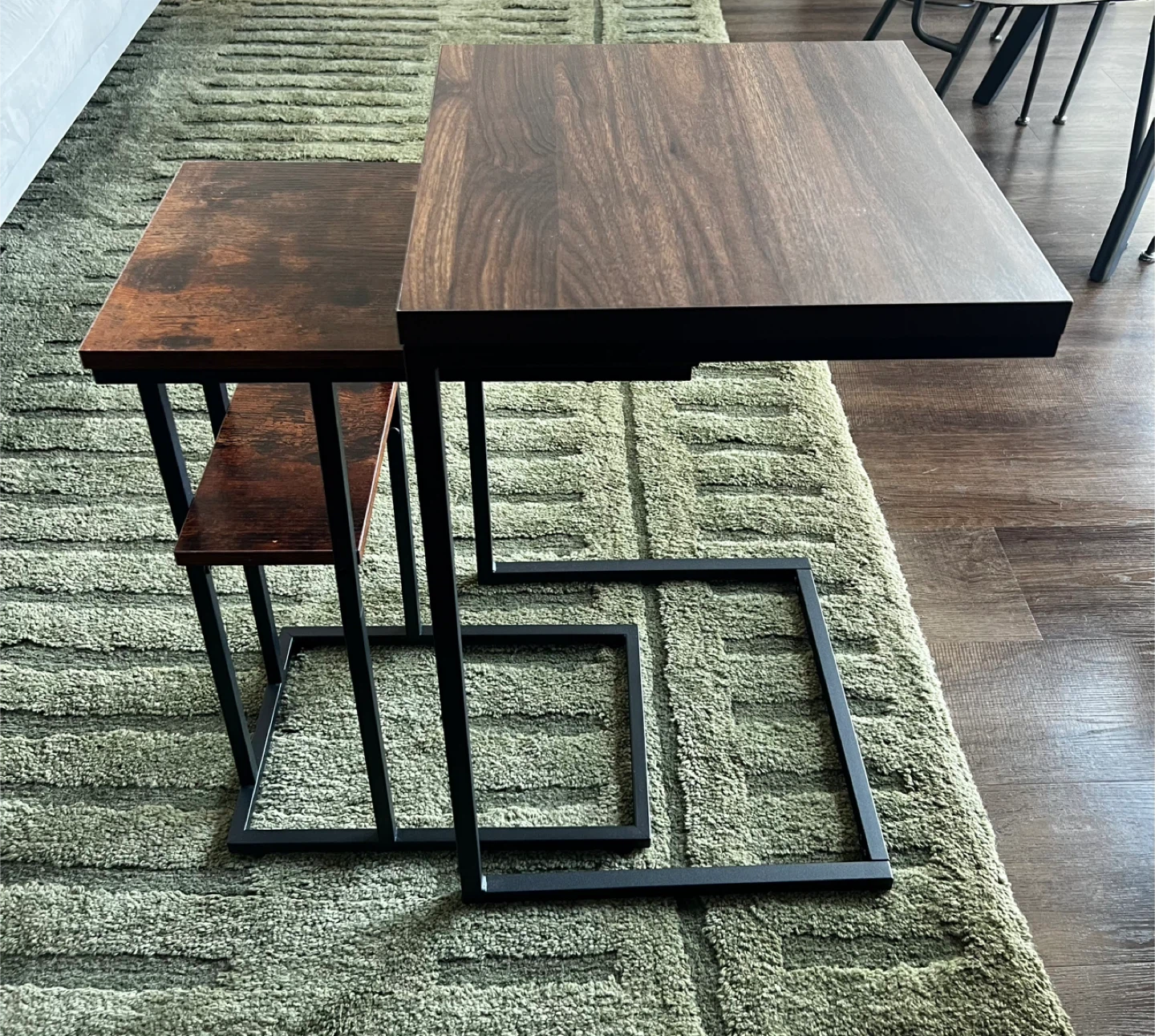 Set of 2 C-Shape Side Tables — Walnut Finish  & Black Metal - photo 2