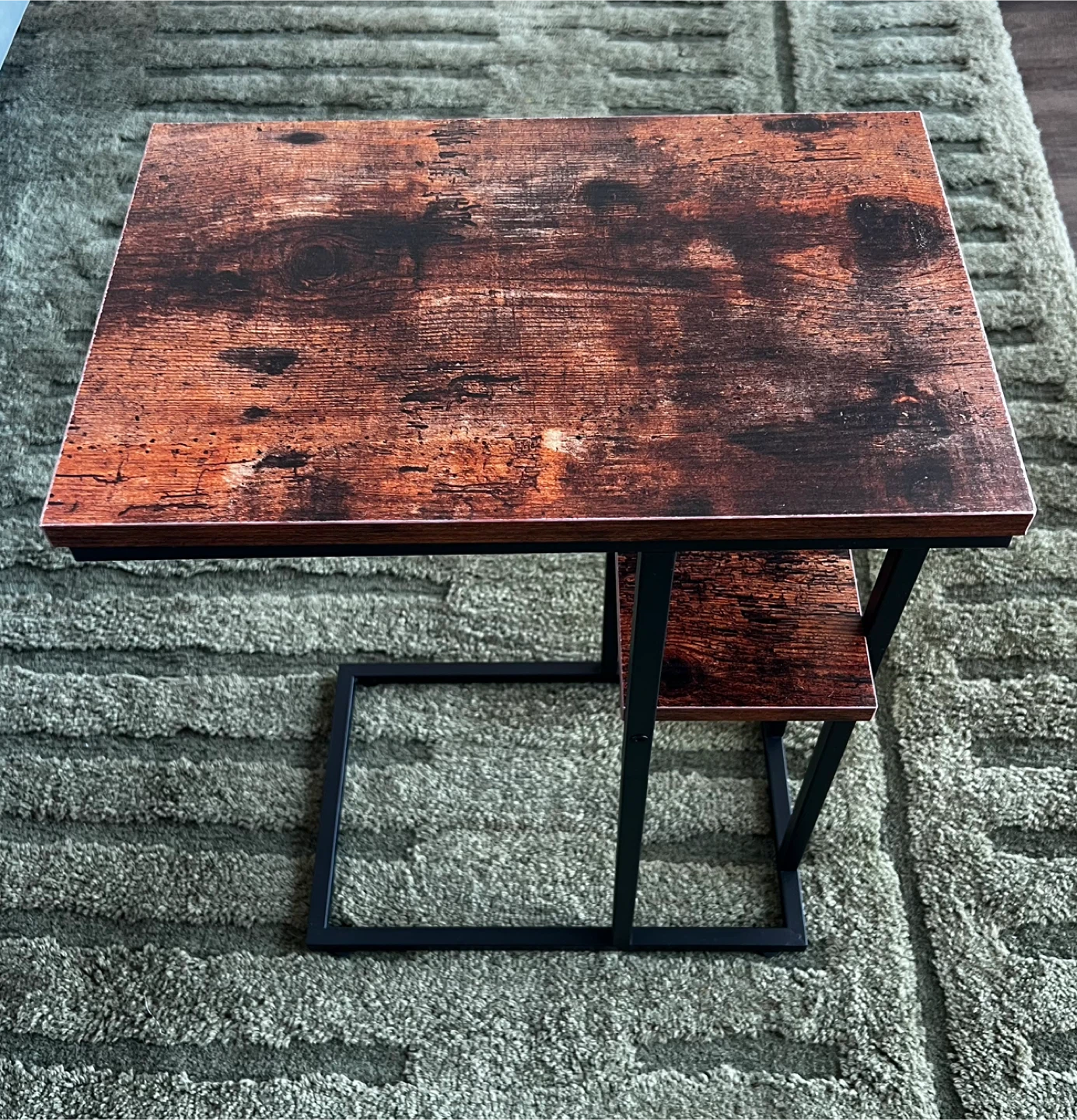 Set of 2 C-Shape Side Tables — Walnut Finish  & Black Metal - photo 5