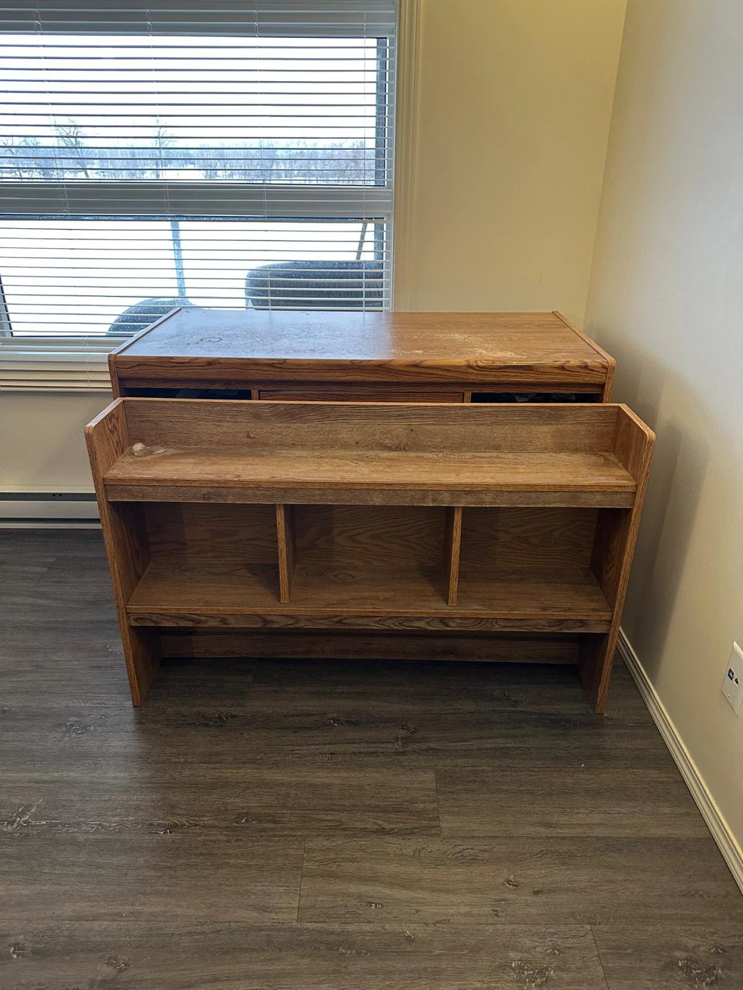 Wooden Desk with Hutch and Shelf Unit - photo 2