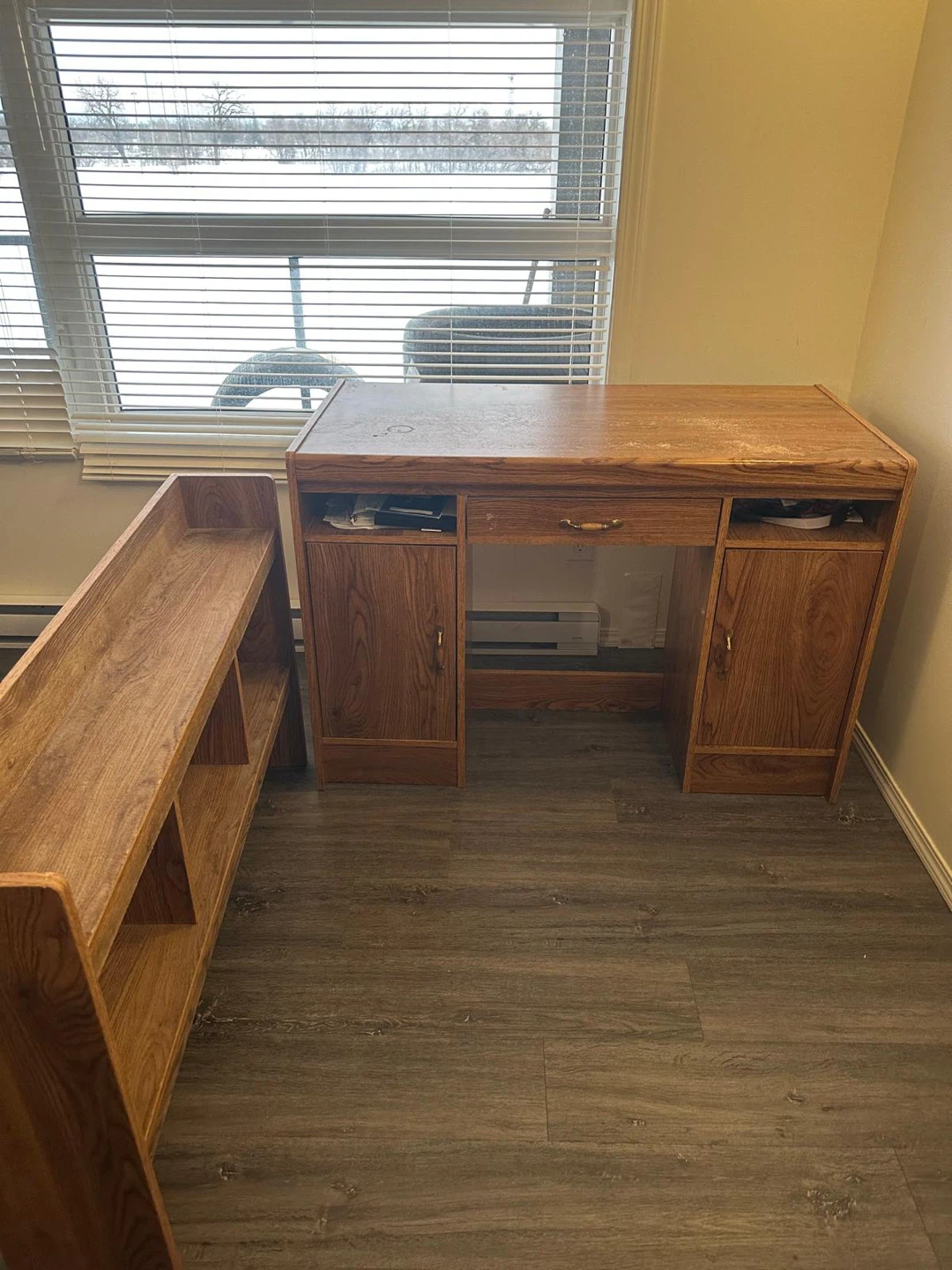 Wooden Desk with Hutch and Shelf Unit - photo 3