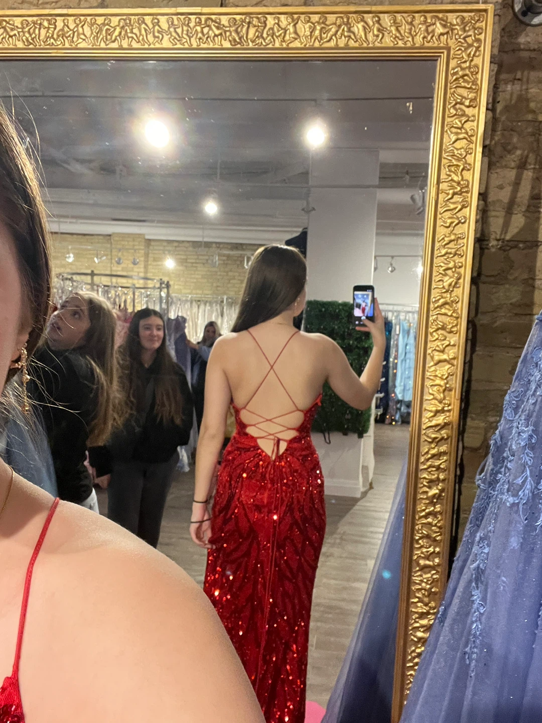 Prom Serafina Red Sequin Halter Dress with Back Criss-Cross - photo 2