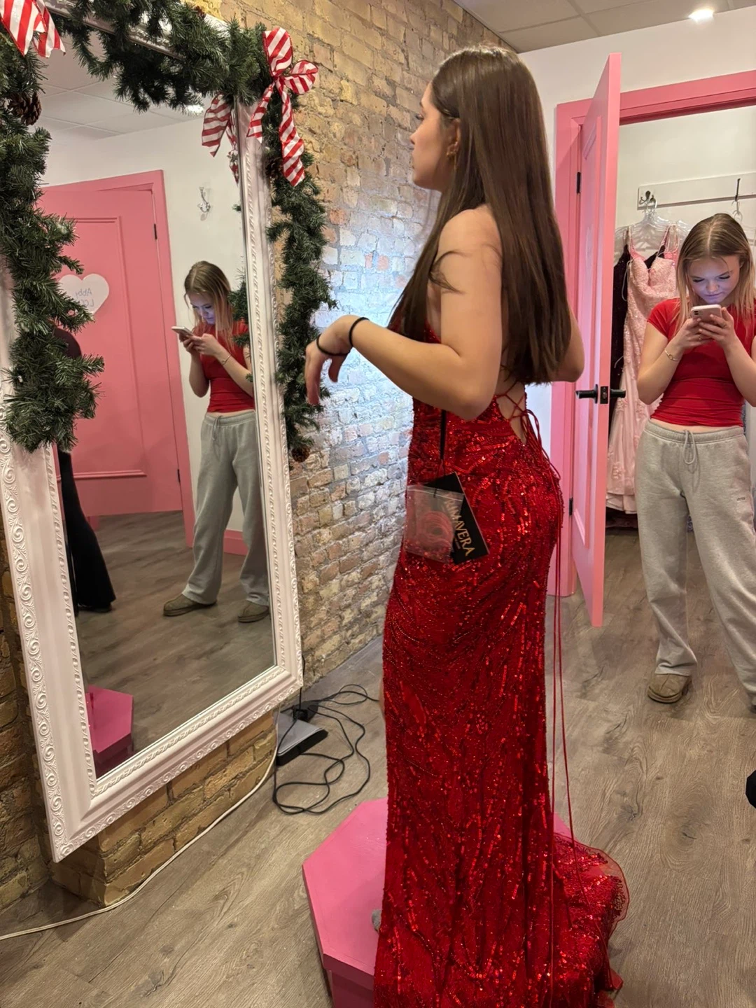 Prom Serafina Red Sequin Halter Dress with Back Criss-Cross - photo 4