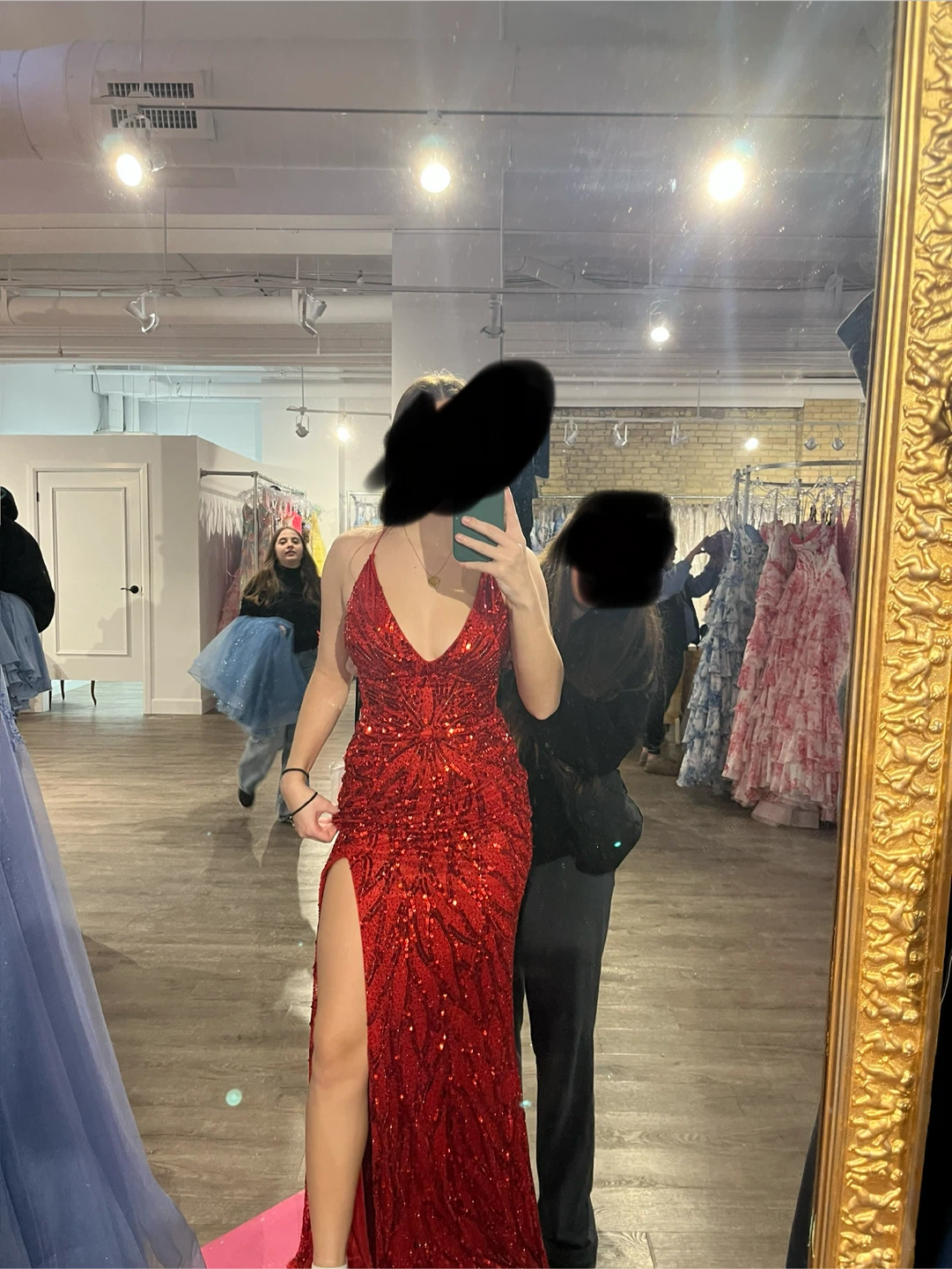 Prom Serafina Red Sequin Halter Dress with Back Criss-Cross