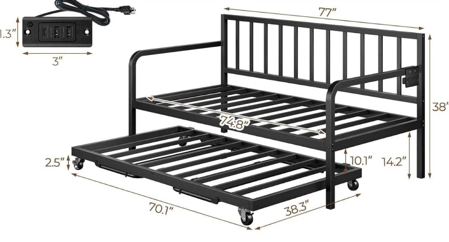 Black Metal Daybed with LED Lights