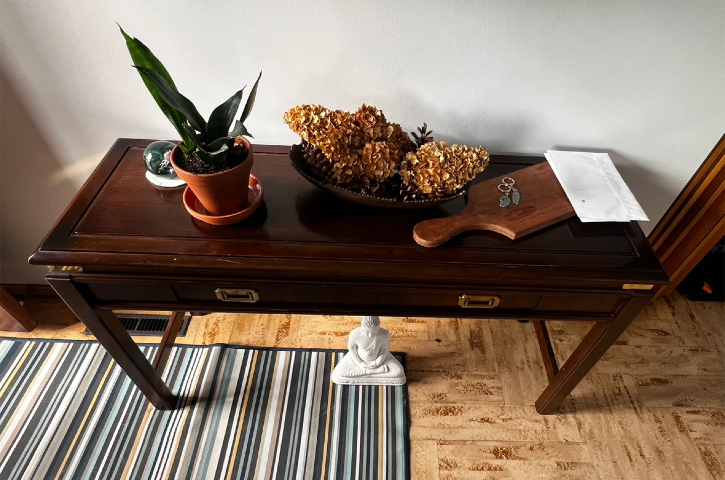 Solid Wood Entry Console Table | Brass Accents - photo 2