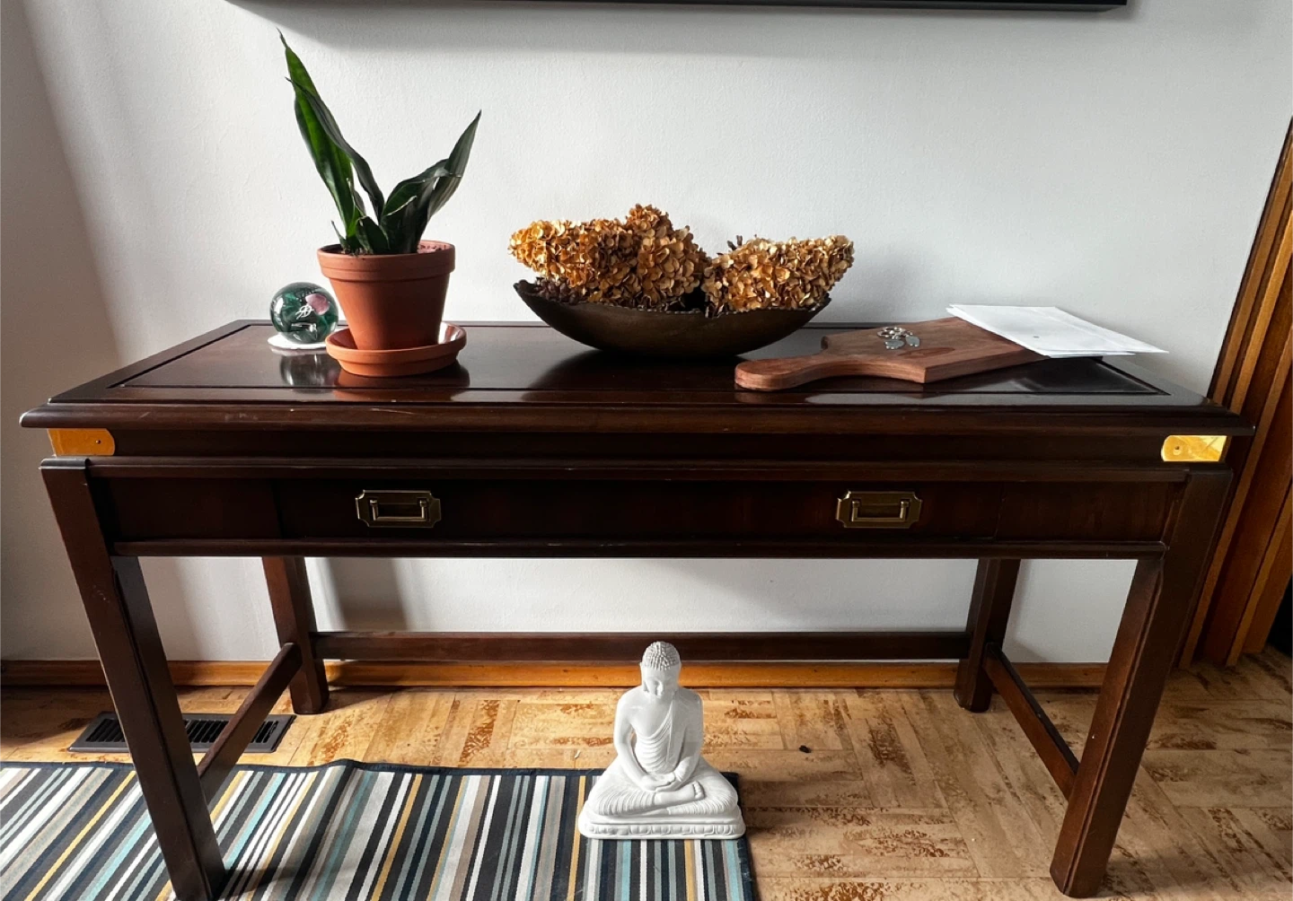 Solid Wood Entry Console Table | Brass Accents