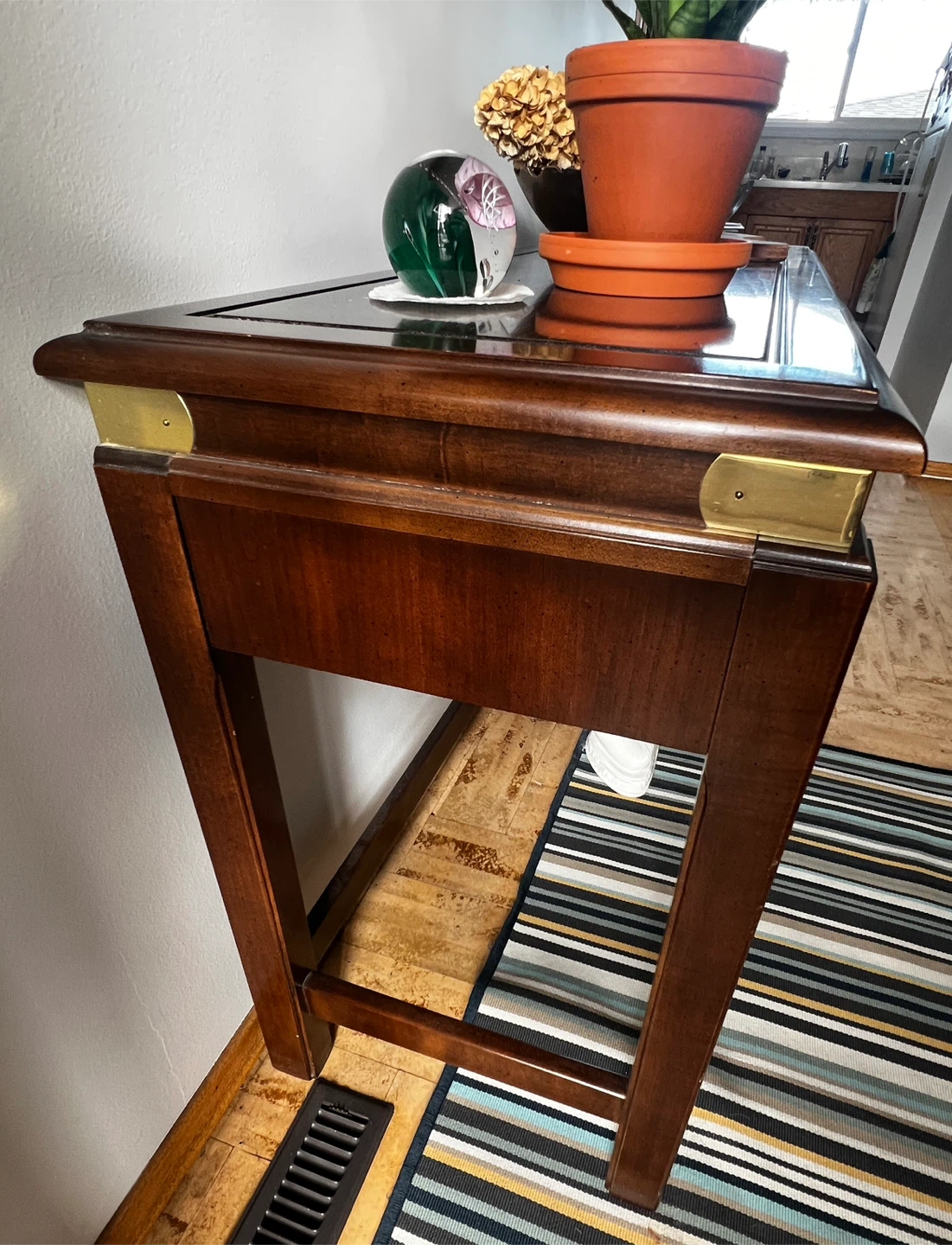 Solid Wood Entry Console Table | Brass Accents - photo 3